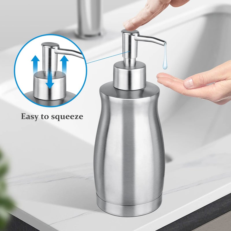 GLUBEE Soap Dispenser Stainless Steel - Brushed Nickel Pump Dispenser Bottle Refillable Liquid Hand Dish Soap Dispenser for Bathroom, Kitchen, Countertop, Silver (13.5 Oz / 400ML) - Image 4